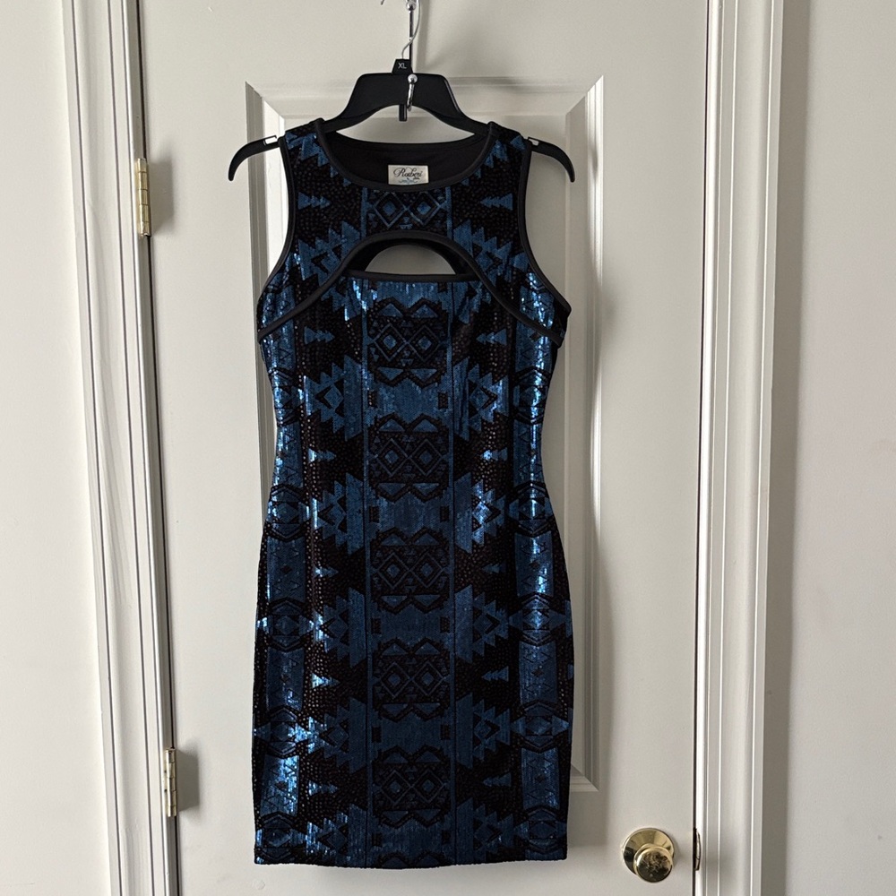 Roxberi Sequin Blue and Black Mini Dress-size 6